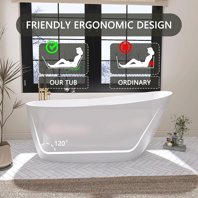 59" Free Standing Tub, Pure Acrylic Freestanding Bathtub, Stylish Stand Alone - Image 4