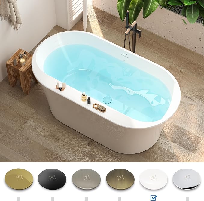 FerdY Mauritius 59" Acrylic Freestanding Tub, Oval Contemporary Soaker Tub - Image 3