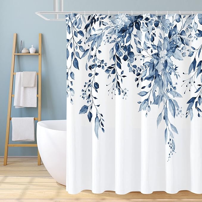 Gibelle Extra Long Shower Curtain 72 x 84, Watercolor Plant Eucalyptus Leaves by Gibelle