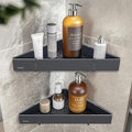 Corner Shower Shelves with Hooks, Rustproof Metal 2-Tier Shower Corner Caddy by FIESONO