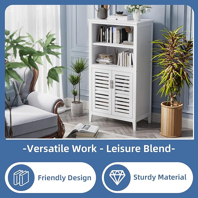 HITNET White Bathroom Cabinet, Bamboo Storage Cabinet Freestanding, Side Tall - Image 4