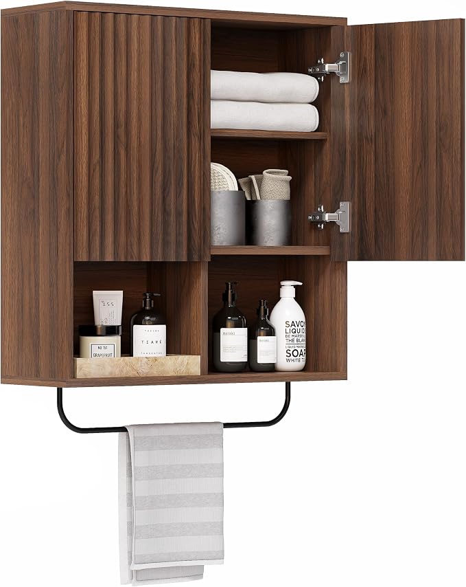 Fluted Wall Cabinet Set of 2, Wooden Bathroom Medicine Cabinet Storage - Image 8