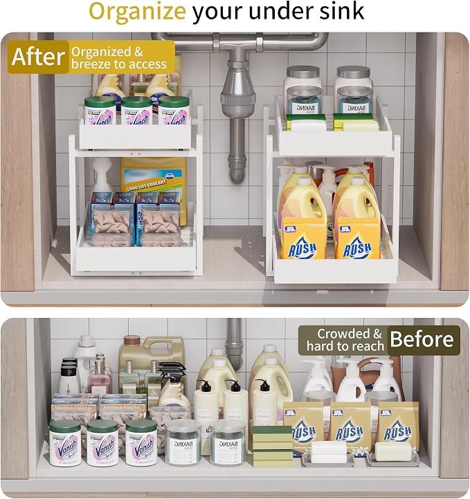 Bamboo Wood Under Sink Organizer 1 Pack, Pull Out Cabinet Organizer 2 Tier - Image 6