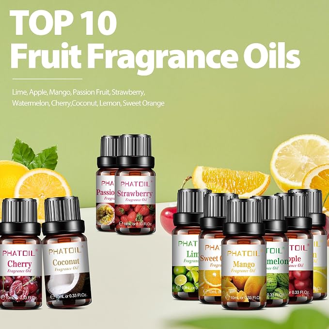 PHATOIL 10Pcs Fruity Fragrance Oil Set, Strawberry, Mango Oils - Image 2