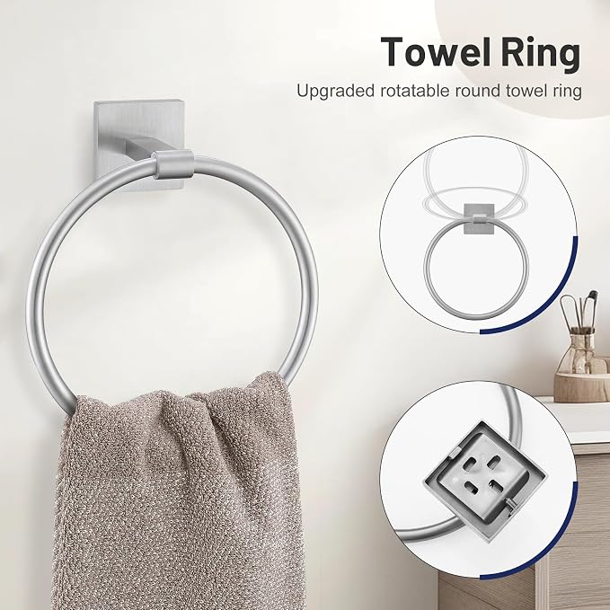 5 Pieces Bathroom Hardware Set, Brushed Nickel Towel Bar Set Includes 23.6” - Image 4