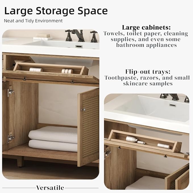60" Bathroom Vanity with SMC Double Sink, Modern Large Storage Space with 2 - Image 6