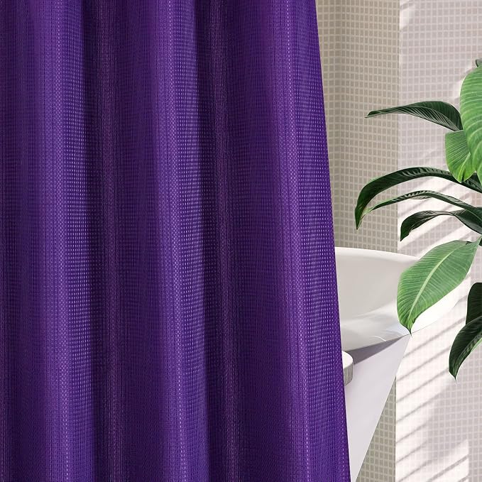 MitoVilla No Hooks Required Purple Waffle Shower Curtain Liner Set, Modern - Image 5