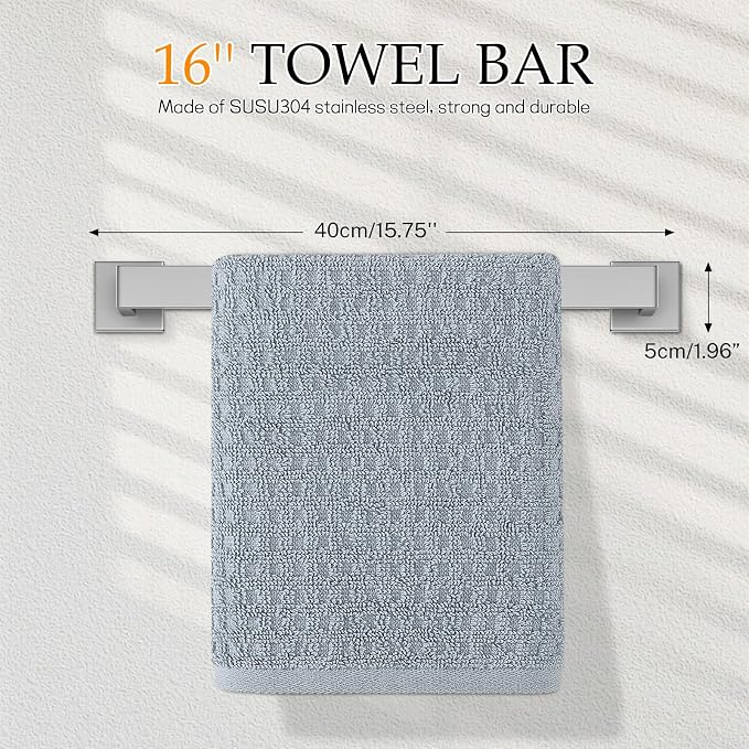 5-Pieces Brushed Nickel Bathroom Hardware Accessories Set, 16 Inch Towel Bar Set - Image 2
