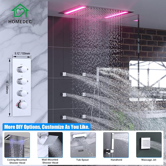 HOMEDEC 3-way Brass Thermostatic Shower Diverter, 4 Handle Flow Control Valve - Image 2