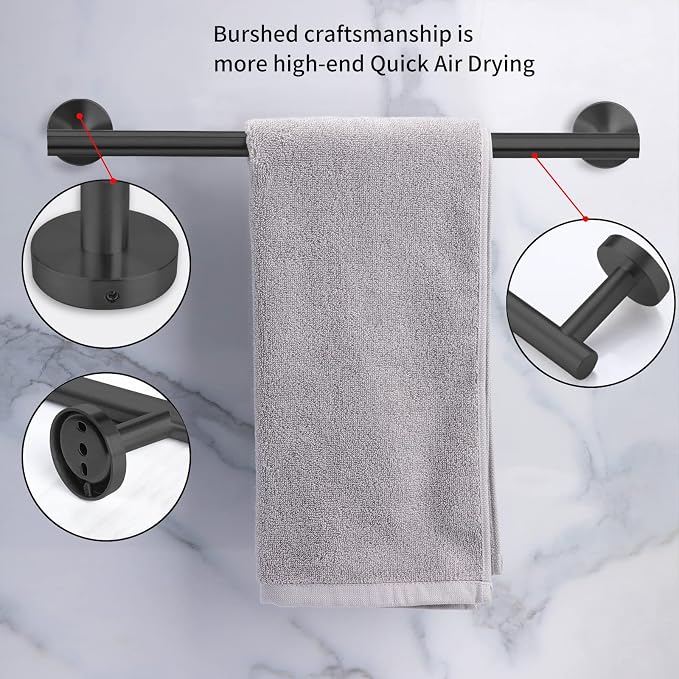 Cilee 10 Piece Matte Black Bathroom Accessories Set, 24inch Black Towel Bar - Image 3