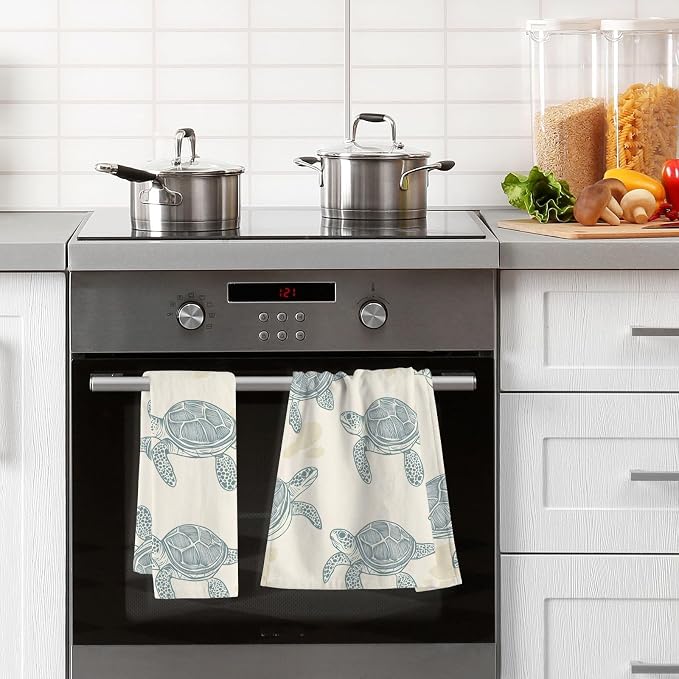 Sea Turtles Style Hand Towels for Bathroom Set of 2 Cotton Face Towel Soft - Image 5