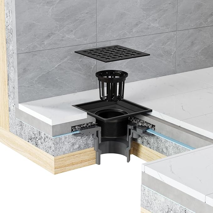 Neodrain Square Shower Drain, 4 inch Black Stainless Steel 304 Grate and PVC - Image 5
