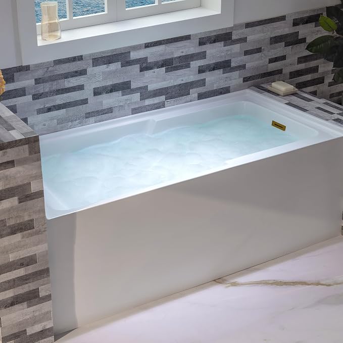 WOODBRIDGE 54" Acrylic Rectangular Alcove Soaking Bathtub in White - Image 10
