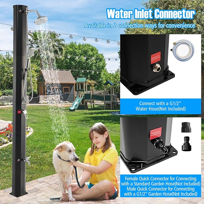 Goplus 9.3 Gallon Solar Heated Outdoor Shower, 7.2 FT Freestanding Garden - Image 5