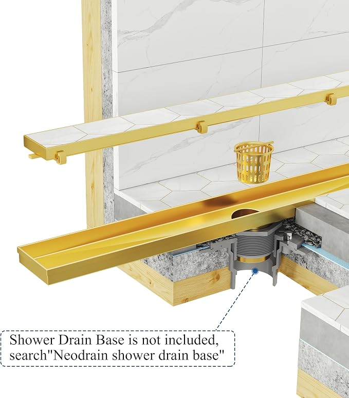 Neodrain 24-Inch Gold Linear Shower Drain - Image 8