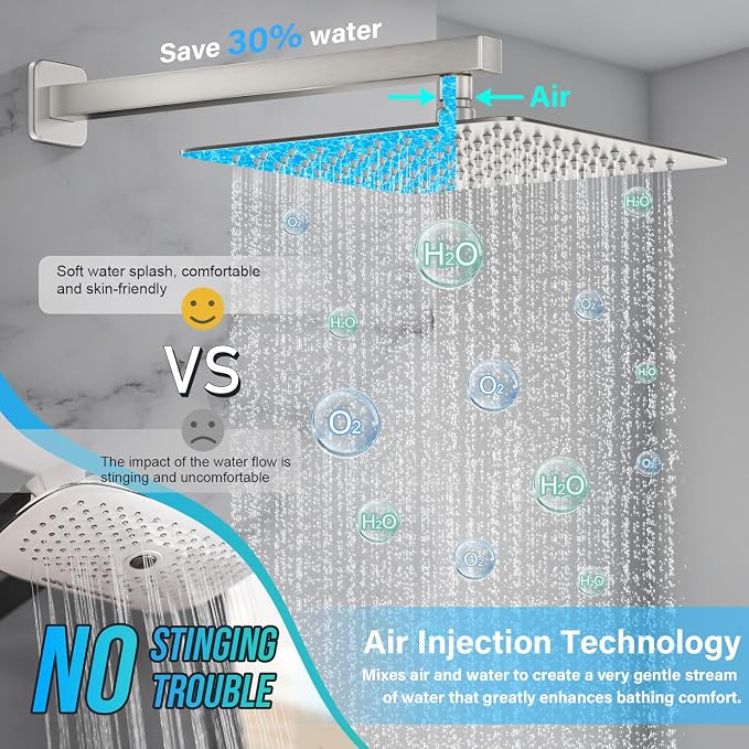 Shower Faucet Set Bathroom Square Rain Shower Head and Handle Set, Wall Mounted - Image 4