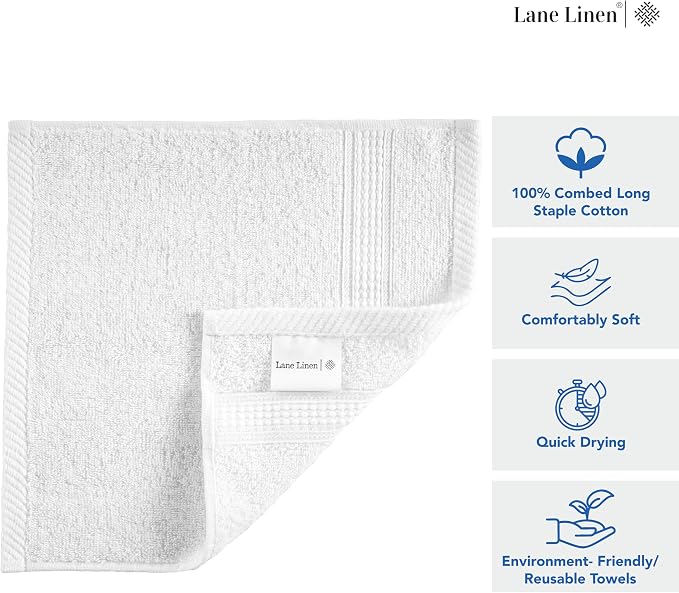 LANE LINEN 12 PC Wash Cloths Bathroom Set -100% Cotton Highly Absorbent - Image 6