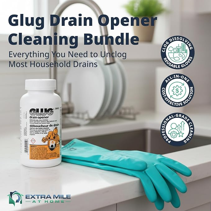 Glug Drain Opener Bundle with Glug Crystals Cleaner and Long Protective Gloves - Image 2