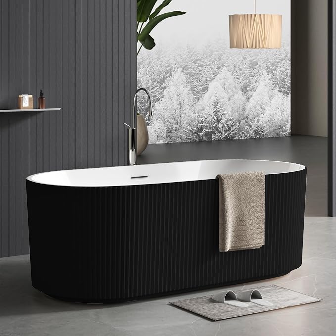 GarveeLife Freestanding Bathtubs 67 inch Black & White Acrylic Free Standing by GarveeLife
