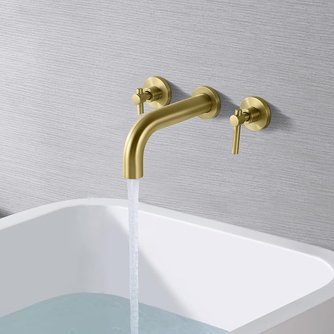 SUMERAIN Wall Mount Tub Faucet Brushed Gold Bathtub Faucet 3 Hole Tub Filler - Image 4