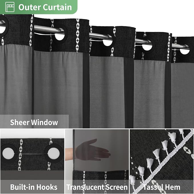 No Hook Long Shower Curtain Set - Image 4