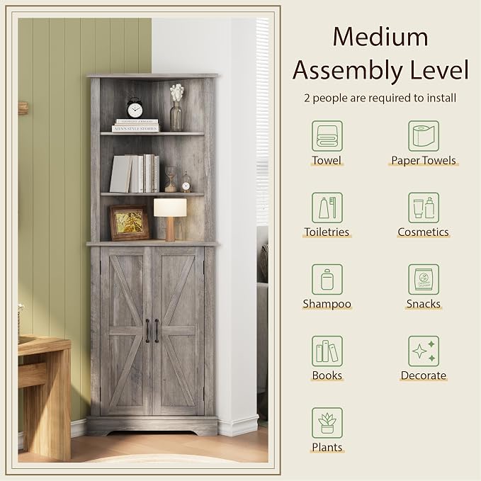 Smuxee Tall Corner Storage Cabinet, Farmhouse Corner Cabinet - Image 6