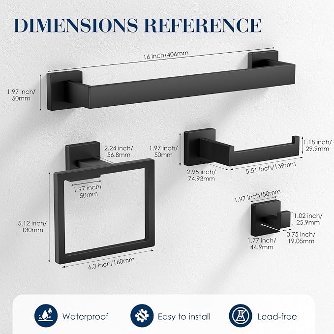 10-Pieces Towel Racks for Bathroom, Matte Black Bathroom Accessory Set - Image 7
