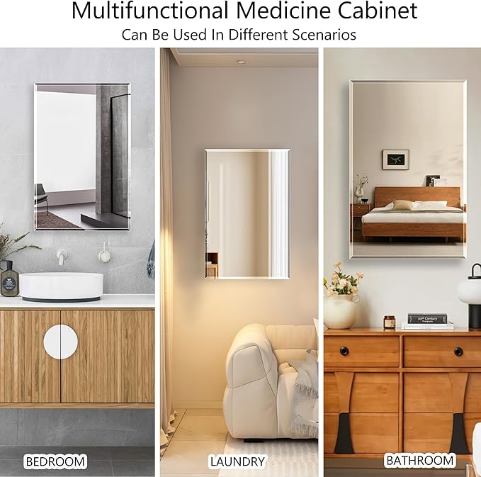 Bathroom Medicine Cabinet with 20"x26" Frameless Beveled Mirror, Recessed or - Image 6