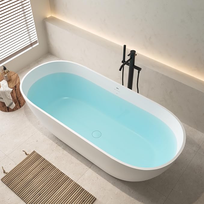 FerdY Fiji 69" Stone Resin Freestanding Bathtub, Classic Oval Shape Soaking - Image 3