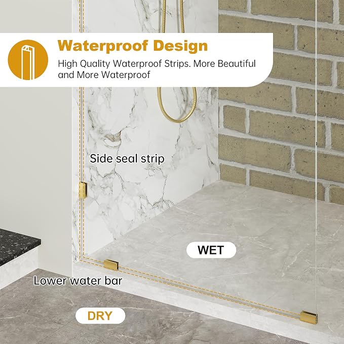 Frameless Fixed Shower Screen 34" W × 74" H, Shower Glass Panel, 5/16" SGCC - Image 3