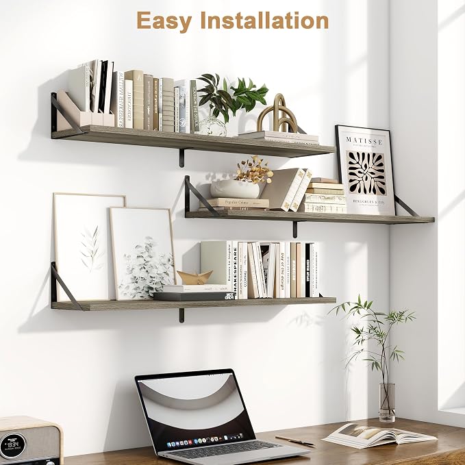 Fun Memories Long Wall Shelves for Bedroom, Rustic Wood Display Shelf for Home - Image 4