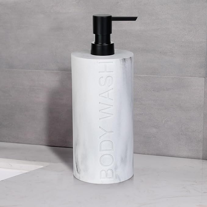 Resin White Marbled Body Wash Engraved Bottle Refillable Pump Dispenser - Image 6