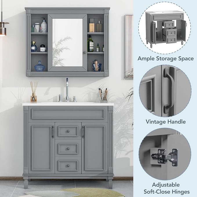 Merax 36” Bathroom Vanity with Sink, Freestanding Single Bathroom Sink Vanity - Image 4