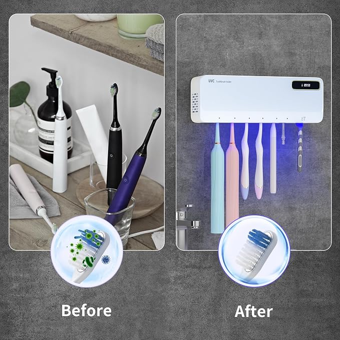 UV Toothbrush Sanitizer Holder for Bathrooms, 5+1+1 Slots Toothbrush Sanitizer - Image 3