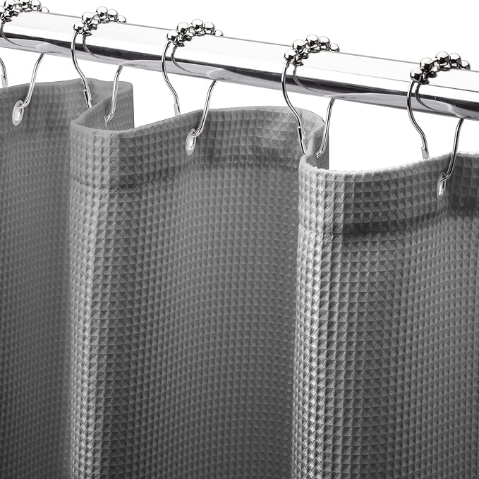 AmazerBath Grey Shower Curtain, Waffle Shower Curtain Gray, Premium Fabric by AmazerBath