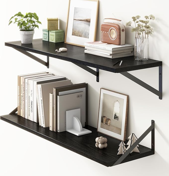 36"W x 10"D Floating Shelves, 10 Inch Deep Black Floating Shelves, Farmhouse by FunMemories