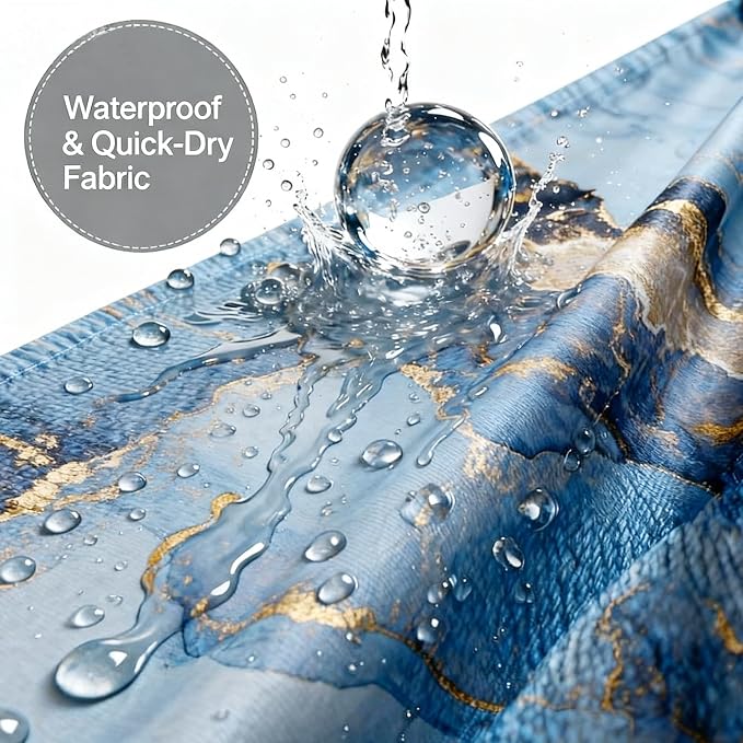 Domoku Blue Marble Shower Curtain 72x72 – Blue and Gold Waterproof Fabric - Image 3