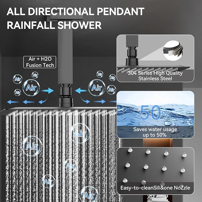 Shower System with Body Jets, Bostingner Four Modes Shower Faucet 10+6" Rain - Image 4