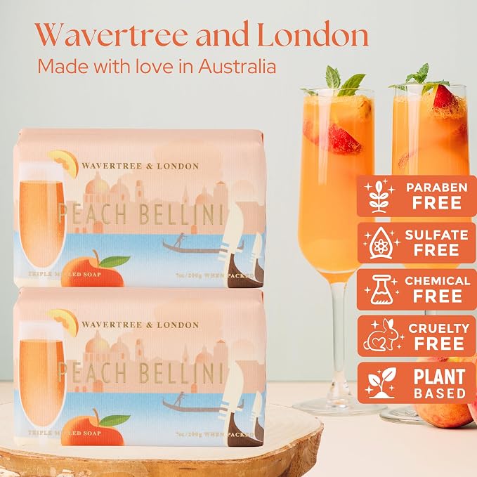 Wavertree & London Peach Bellini Scented Natural Soap, 7oz Moisturizing French - Image 2
