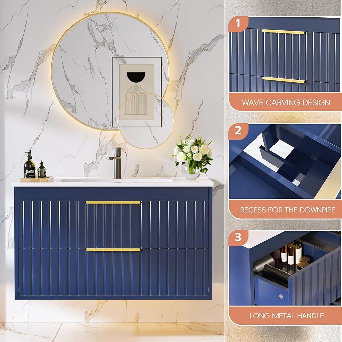 30" Bathroom Vanity with Sink, Floating Vanity Bathroom Sink Cabinet Wall Mount - Image 7