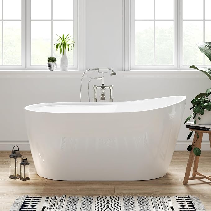 FerdY Lana'i 60" Freestanding Bathtub, Gracefully Shaped Freestanding Soaking by FerdY