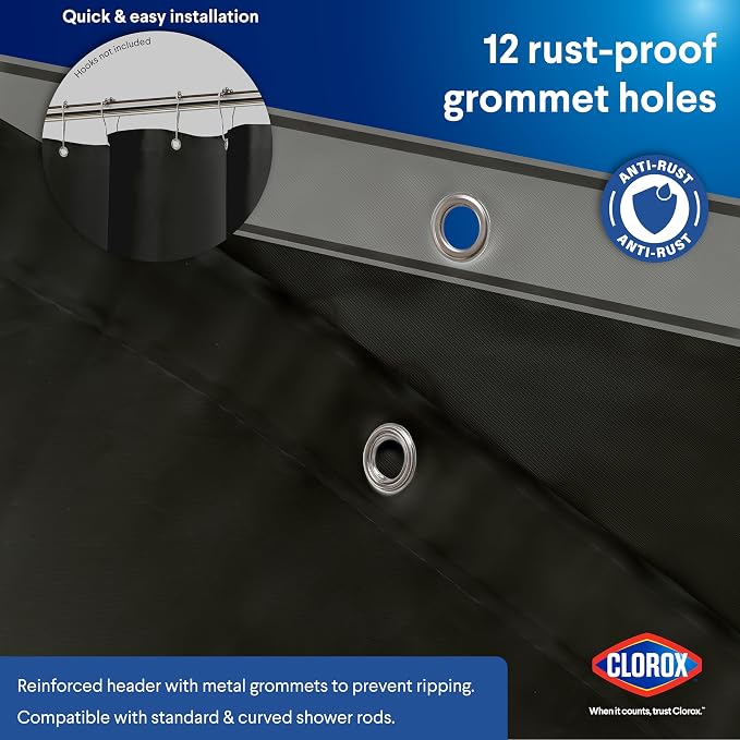 CLOROX Shower Curtain Liner, Premium Medium Weight Flexible Waterproof 6g PEVA - Image 7