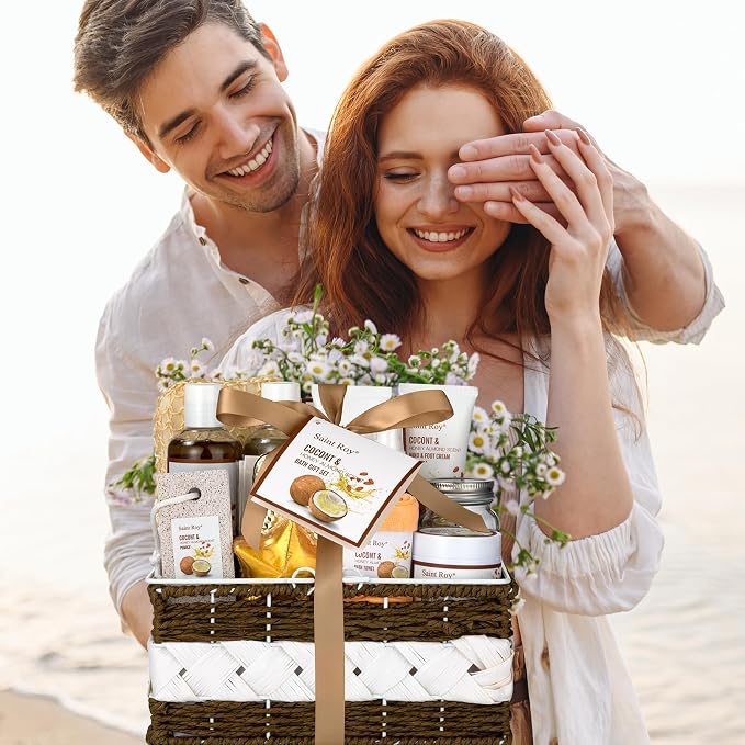 Spa Gift Basket Luxury Bath and Body Basket Set 17-Piece Coconut Honey Almond - Image 5