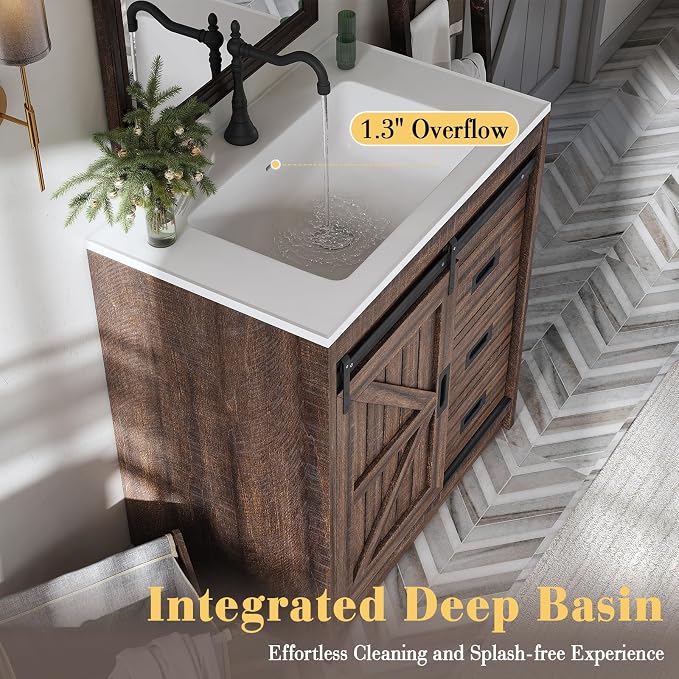 31" Farmhouse Sliding Barn Door Bathroom Vanity - Image 6
