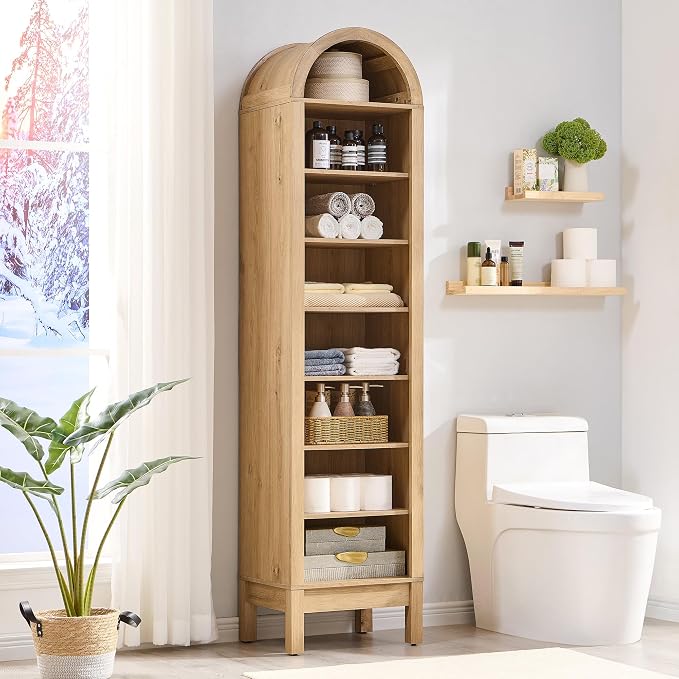71" Tall Arched Bathroom Storage Cabinet, 8-Tier Modern Farmhouse Storage by IFBUYFarmhouseFurniture