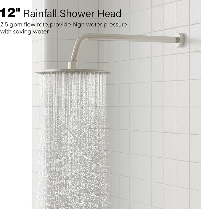 Gabrylly Shower System, High Pressure 12" Rain Shower Head - Image 3