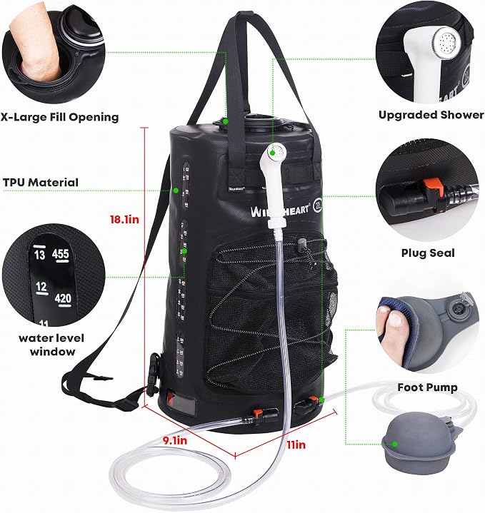 WILD HEART Camping Shower 22L/ 12L Portable Shower - Image 2