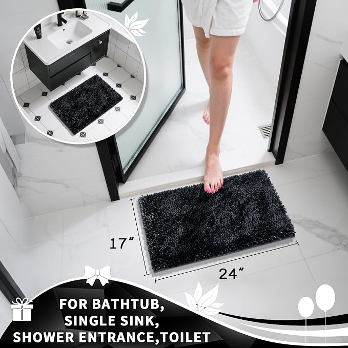 Yimobra Chenille Bathroom Rugs Non Slip, Extra Thick Soft Absorbent Bath Rug - Image 2