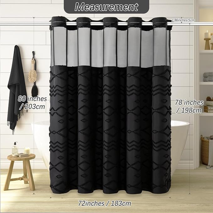 No Hooks Required Boho Farmhouse Shower Curtain Tufted Chevron Striped - 72W x - Image 6