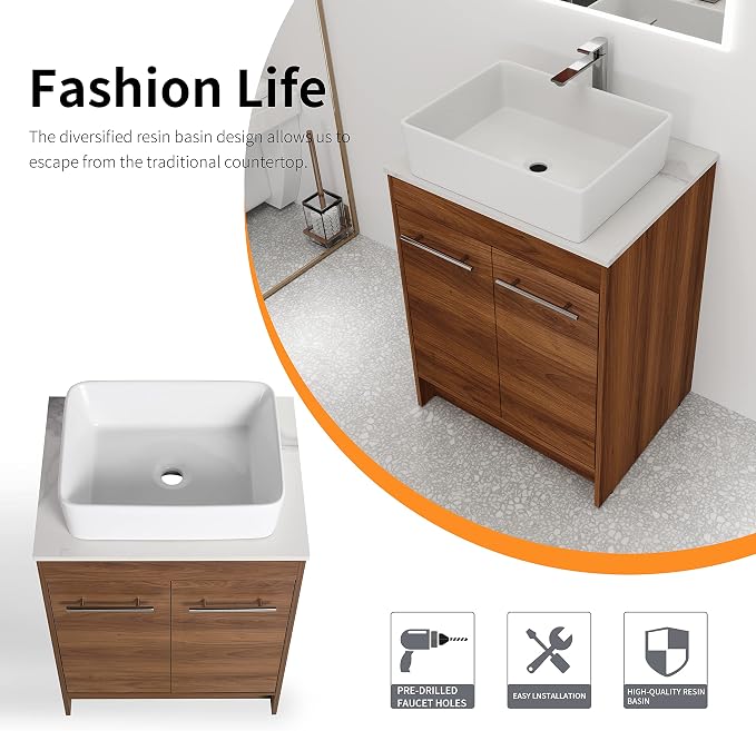 24 Inch Bathroom Vanity with Sink, Mordern Bathroom Vanity, Single Sink - Image 5